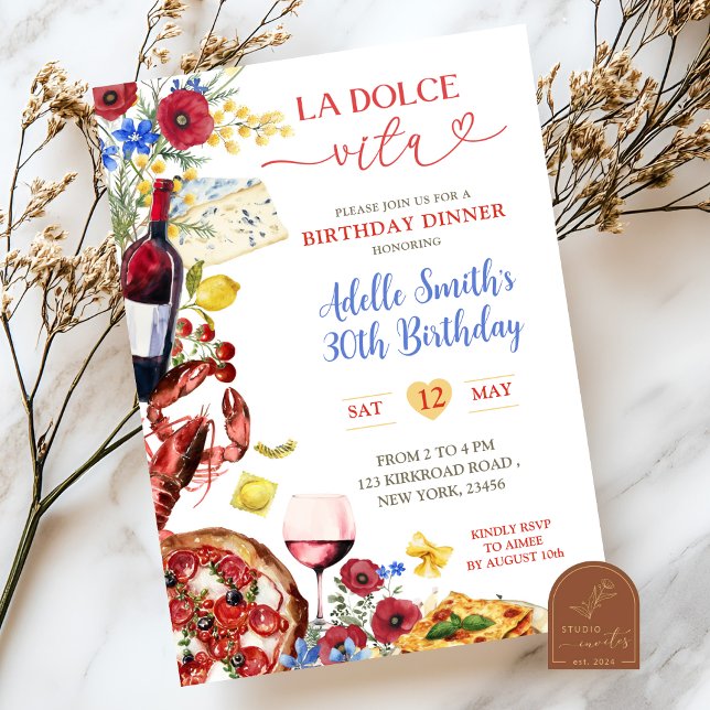 Invitation Dîner d'anniversaire italien coloré d'été  (Créateur téléchargé)