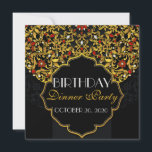 Invitation Dîner d'anniversaire Luxueux Noir Rouge Or Bijoux<br><div class="desc">Invitation personnalisée pour dîner d'anniversaire ou événement spécial avec un design luxueux inspiré de l'Inde et du Moyen-Orient,  avec des bijoux,  noir,  rouge et or. Tout le texte est personnalisable,  parfait pour presque toutes les célébrations,  mariages,  douches,  anniversaires de mariage,  anniversaire...  Changez la formulation pour répondre à vos besoins.</div>