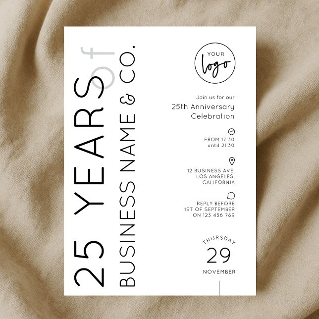Invitation Dîner d'anniversaire minimal de l'entreprise Logo  (Créateur téléchargé)