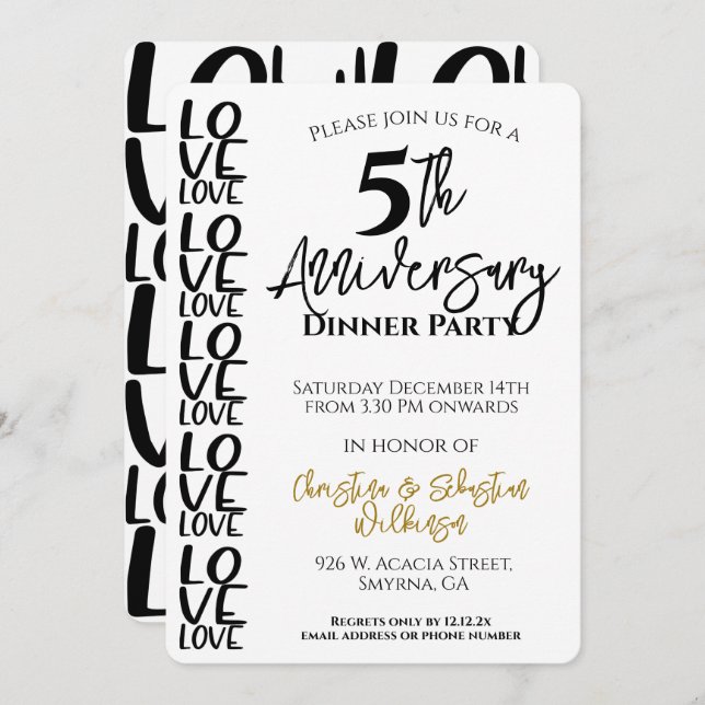Invitation Dîner d'anniversaire minimal pour les Mariages (Devant / Derrière)