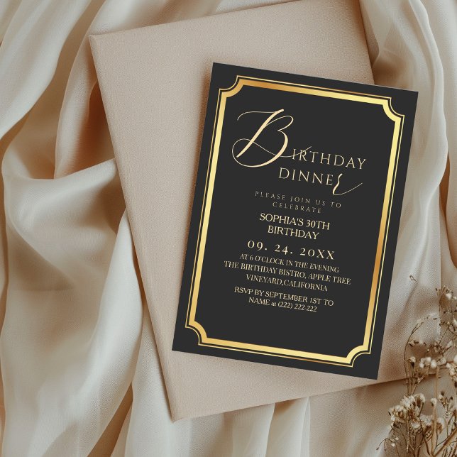 Invitation Dîner d'anniversaire Moderne & Minimaliste Noir (Créateur téléchargé)