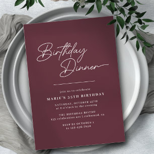 Invitation Dîner d'anniversaire moderne simple Rouge Bourgogn