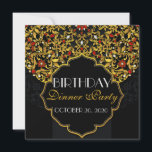 Invitation Dîner d'anniversaire noir rouge or bijoux de luxe<br><div class="desc">Invitation personnalisée de dîner d'anniversaire de fête ou de votre événement spécial de conception inspirée indienne moyen-orientale de fleurs noires rouges or bijoux de luxe. Tout le texte est personnalisable,  parfait pour presque toutes les célébrations,  mariages,  douches,  anniversaires,  anniversaire...  Changez la formulation pour répondre à vos besoins.</div>
