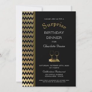 Invitation Dîner d'anniversaire surprise Black Gold Chevron