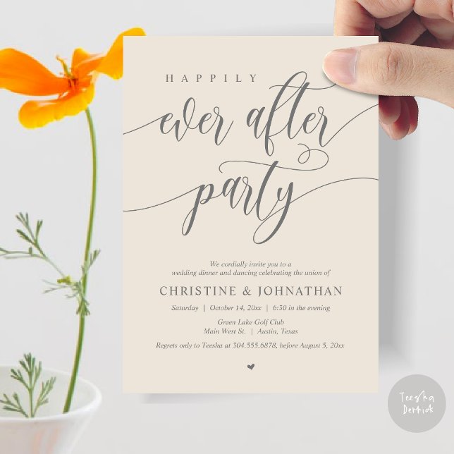 Invitation Dîner Dansant de la Fête de Bonheur Éternel (Happily Ever After Party Dinner Dancing Modern Invitation Card, PDF, in Dark Grey Cream)