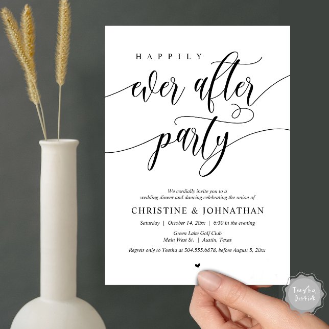 Invitation Dîner Dansant de la Soirée de Félicité Éternelle (Happily Ever After Party Dinner Dancing Modern Invitation Card, PDF, in Black and White)