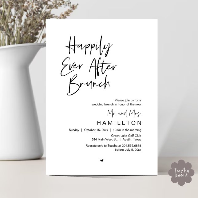 Invitation Dîner de Brunch "Ils vécurent heureux" au lendemai (Happily Ever After Brunch The Morning After Invitation Card PDF Newlyweds in Black White)