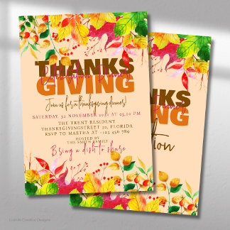 Invitation Dîner de célébration de Thanksgiving Récolte d'aut