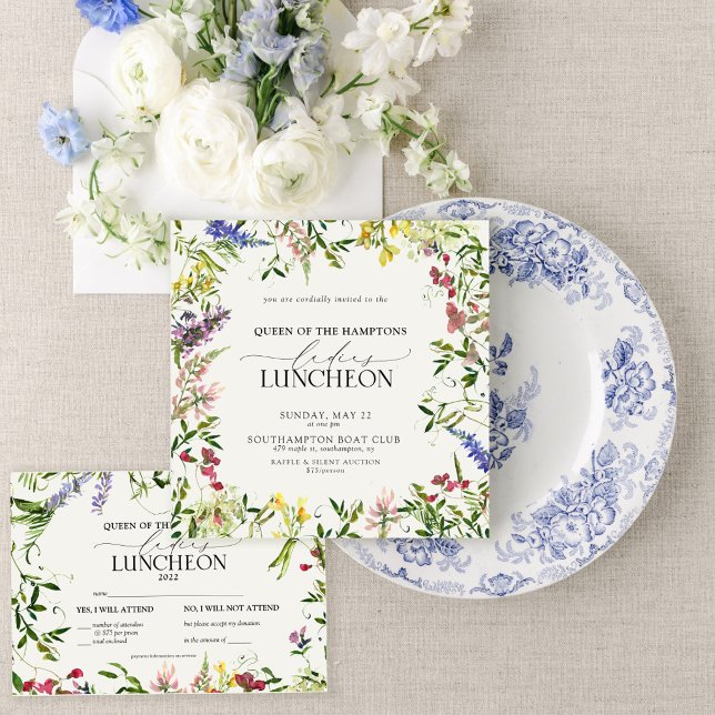 Invitation Dîner de charité élégant Aquarelle Fleur sauvage (Classic florals for gatherings that bring women together.)