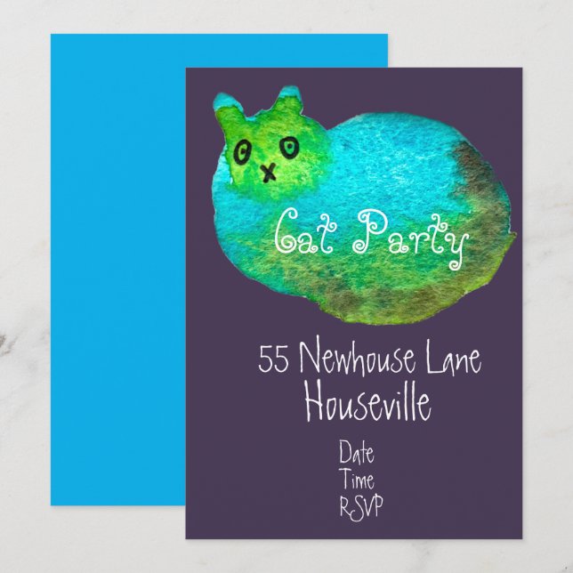 Invitation Dîner de chat d'art bleu moderne (Devant / Derrière)