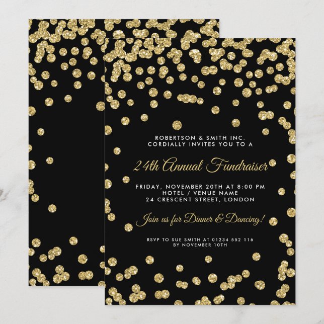 Invitation Dîner de collecte de fonds d'entreprise Gold Confe (Devant / Derrière)