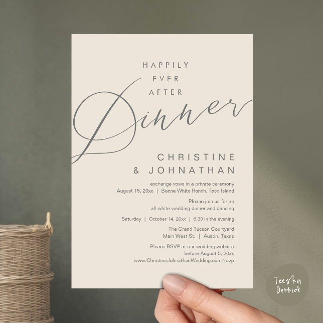 Invitation Dîner de conte de fées Mariage romantique (Happily Ever After Dinner Invites Card PDF modern romantic minimalist contemporary Cream Grey)