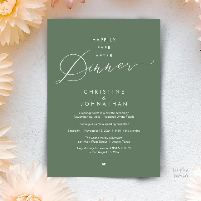 Invitation Dîner de conte de fées moderne réception de mariag (Happily Ever After Dinner Modern Wedding Reception Invitation Card Elopement PDF Sage Green)