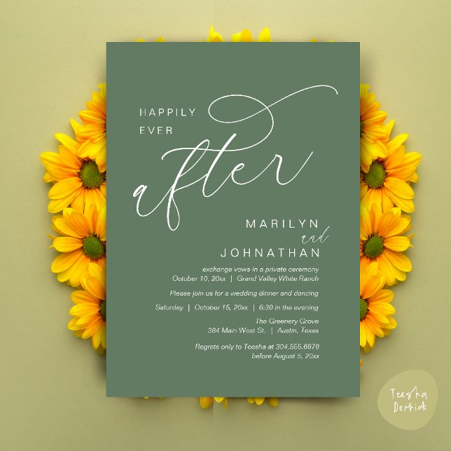 Invitation Dîner de danse de fête de mariage heureux à jamais (Romantic Happily Ever After Wedding Dinner Party Lunch Brunch Invitation PDF Card Sage Green)