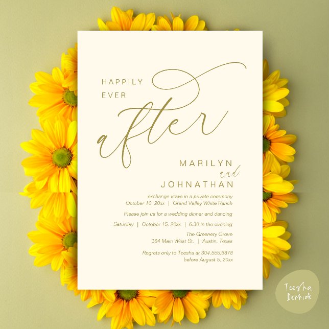 Invitation Dîner de danse de fête de mariage heureux à jamais (Romantic Happily Ever After Wedding Dinner Party Lunch Brunch Invitation PDF Card Yellow Gold)