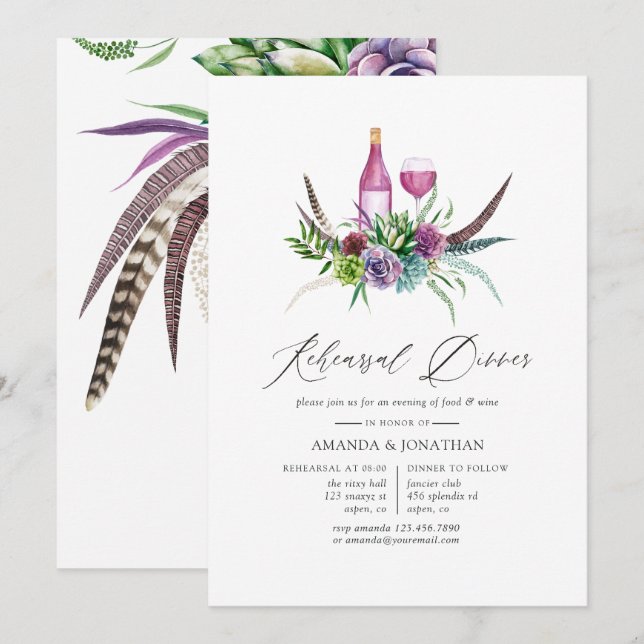 Invitation Dîner De Dégustation De Vins Succulent Mystique (Devant / Derrière)