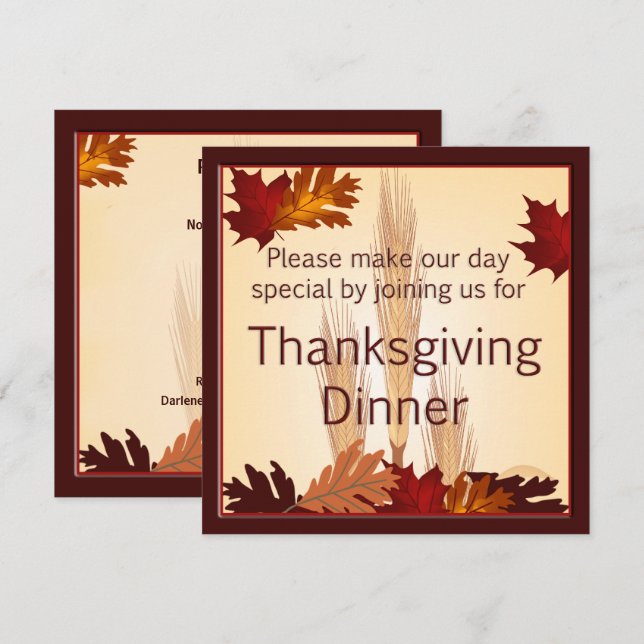 Invitation Dîner de design de la récolte de Thanksgiving (Devant / Derrière)