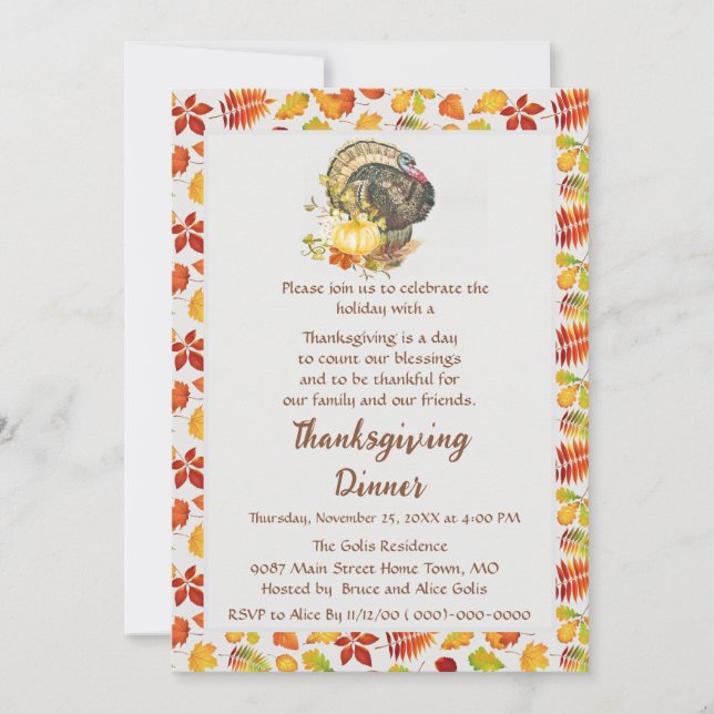 Invitation Dîner de famille et d'amis de Thanksgiving  (Devant)