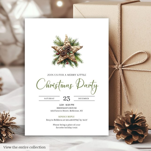 Invitation Dîner de fête botanique neutre bohème classique (Classic Bohemian Neutral Botanical Holiday Dinner Card)