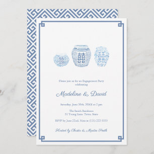 Invitation Dîner de fête classique Blue & White Engagement