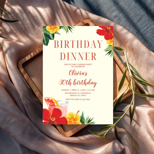 Invitation Dîner de fête d'anniversaire de cocktail rouge et  (Créateur téléchargé)
