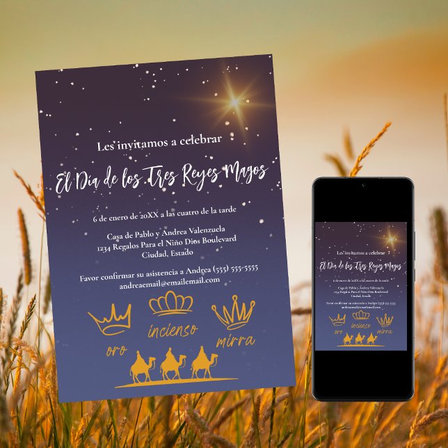 Invitation Dîner de fête de la fête des Rois Mages espagnols  (Créateur téléchargé)