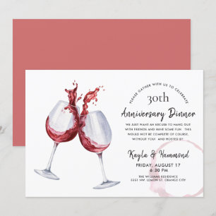 Invitation Dîner de fête de l'anniversaire du vin rouge