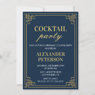 Invitation Dîner de fête de Noël Cocktail Navy Or