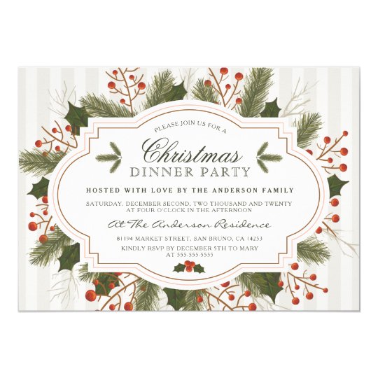 Invitation Diner De Fete De Noel De Sapin De Pin Et De Houx Zazzle Fr