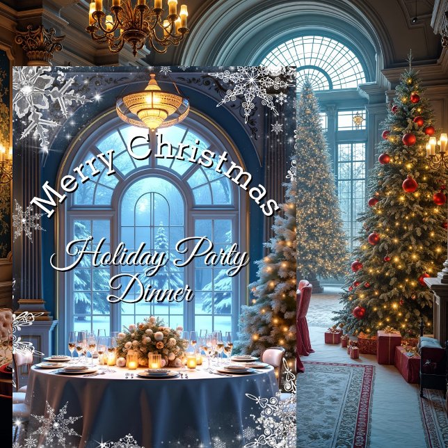 Invitation Dîner de fête de Noël Flocon de neige bleu arbre (Créateur téléchargé)