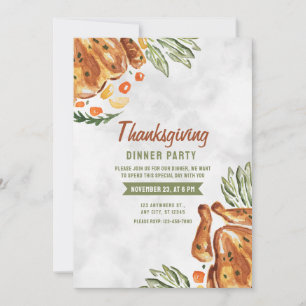 Invitation Dîner de fête de Thanksgiving à la dinde Grise Mar