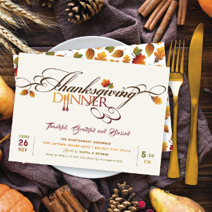 Invitation Dîner de fête de Thanksgiving aux feuilles d'autom