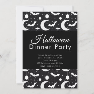Invitation Dîner de fête d'Halloween avec lunes croissantes c