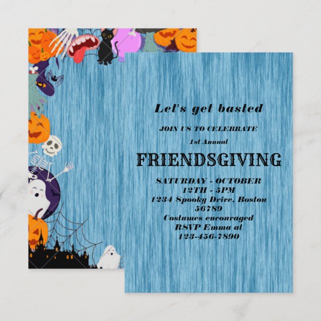 Invitation Dîner de fête Friendsgiving Citrouille Bleue (Devant / Derrière)