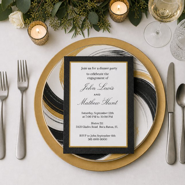 Invitation Dîner de fiançailles en cuir noir faux (Créateur téléchargé)