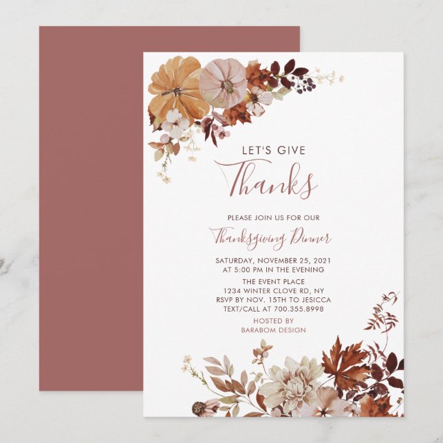 Invitation Dîner de Friends giving /Thanksgiving d'automne  (Devant / Derrière)