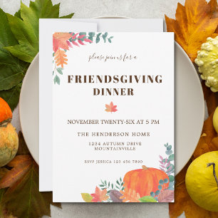 Invitation Dîner de Friendsgiving avec feuillage d'automne et