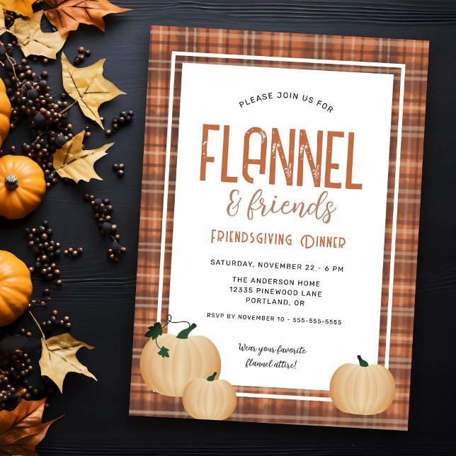 Invitation Dîner de Friendsgiving avec Flanelle Douillette et (Créateur téléchargé)