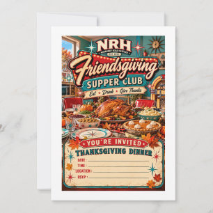 Invitation Dîner de Friendsgiving dans un Club de Supper rétr