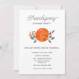 Invitation Dîner de Friendsgiving de citrouille à l'aquarelle