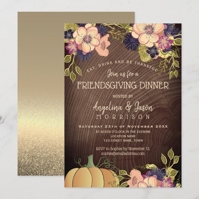 Invitation Dîner de Friendsgiving de Thanksgiving (Devant / Derrière)