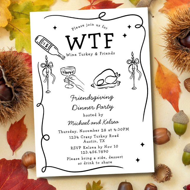 Invitation Dîner de Friendsgiving drôle dessiné à la main, so (Créateur téléchargé)