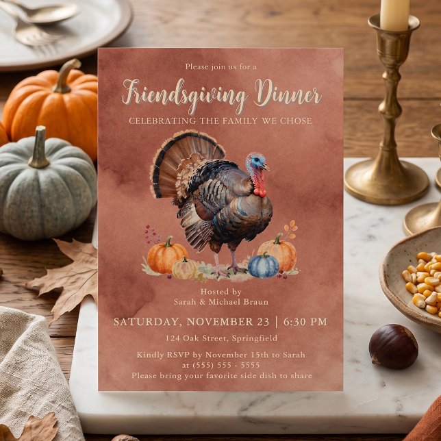 Invitation Dîner de Friendsgiving en Terracotta Rustique de d (Créateur téléchargé)