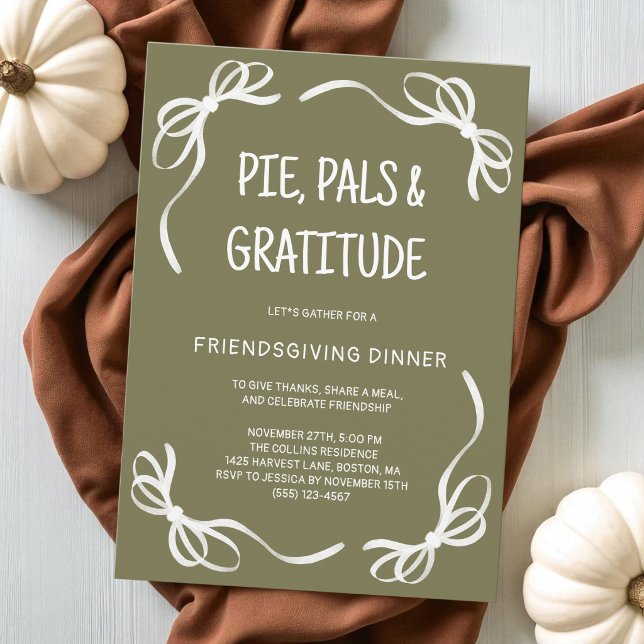 Invitation Dîner de Friendsgiving fantaisiste vert dessiné à  (Green Whimsical Hand Drawn Friendsgiving Dinner Invitation)