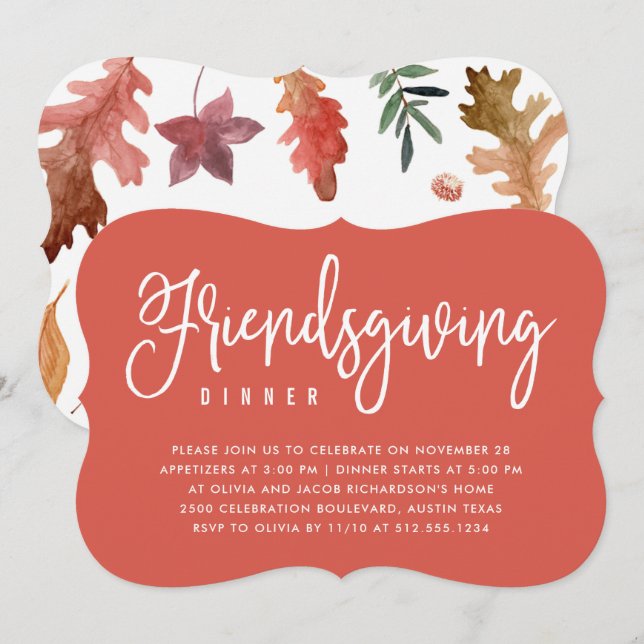 Invitation Dîner de Friendsgiving | Feuilles d'automne en ter (Devant / Derrière)