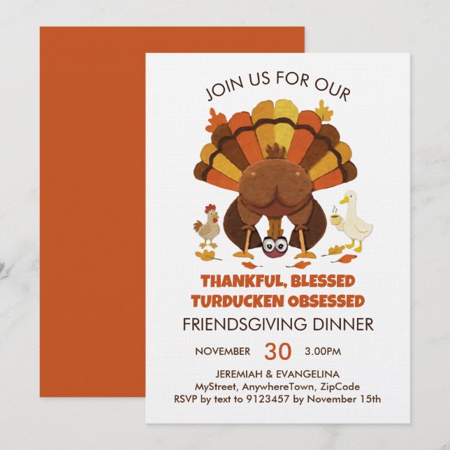 Invitation Dîner de FRIENDSGIVING Turducken drôle (Devant / Derrière)