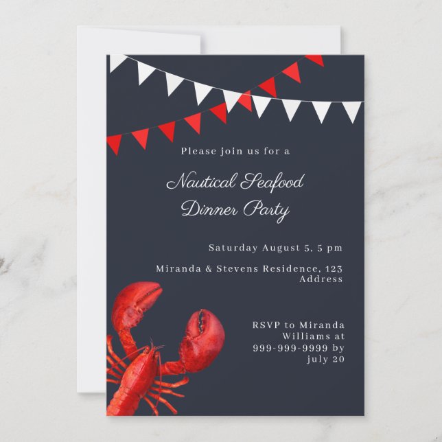 Invitation Dîner de fruits de mer Fête d'été Party nautique (Devant)