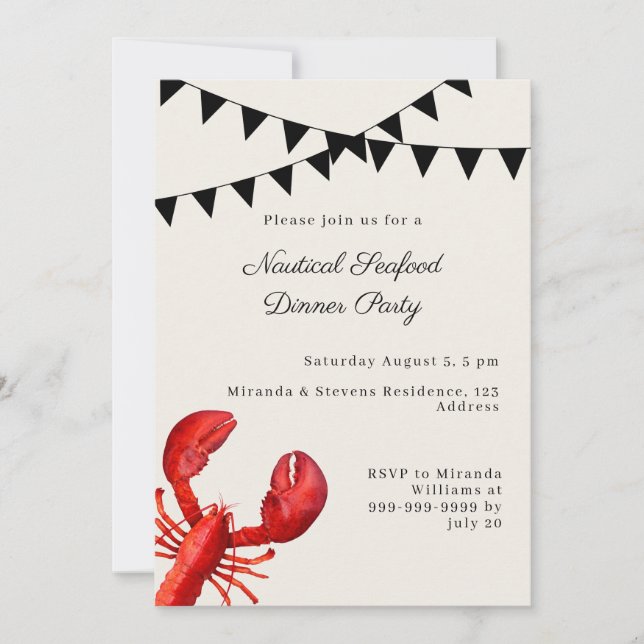 Invitation Dîner de fruits de mer Fête nautique d'été (Devant)