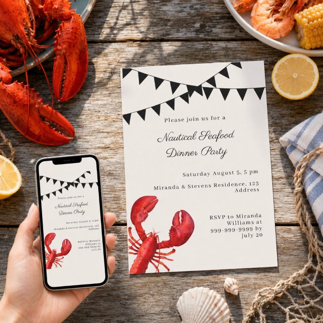 Invitation Dîner de fruits de mer Fête nautique d'été (Créateur téléchargé)