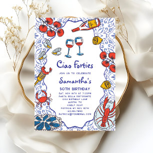 Invitation Dîner de fruits de mer italiens et vin des années 